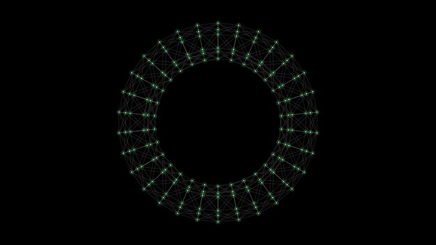 Abstract torus with blue dots and lines 3D futuristic vector geometric wireframe shape Technology network connection big data Science background Twist objects in dark cyberspace