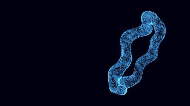 Abstract torus with blue dots and lines 3D futuristic vector geometric wireframe shape Technology network connection big data Science background Twist objects in dark cyberspace