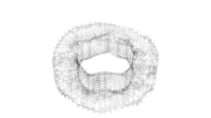 Vector abstract torus with blue dots and lines 3d futuristic vector geometric wireframe shape technology network connection big data science background twist objects in dark cyberspace