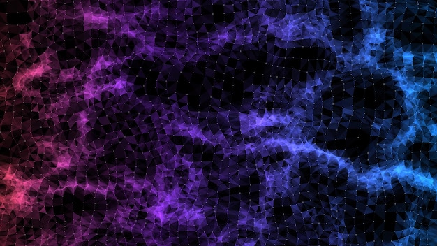 Abstract vector technology wave top view with moving dots and lines AI in virtual reality on digital background Wireframe texture Dynamic network connection data analysis