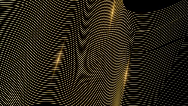 Abstracta elegante línea dorada brillante con efecto de iluminación brilla sobre fondo negro