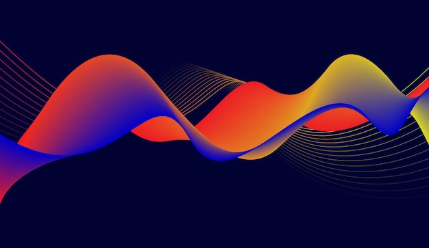 Abstracta onda brillante de colores aislada en el fondo azul oscuro