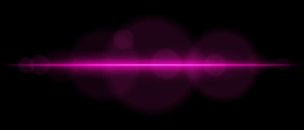 Abstracta raya de luz rosa brillante en un fondo oscuro Un haz de neón horizontal con llamaradas radiantes y efectos bokeh crea un brillo de energía futurista y dinámico