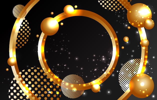 Abstracto 3D Círculo de oro negro y esfera de fondo
