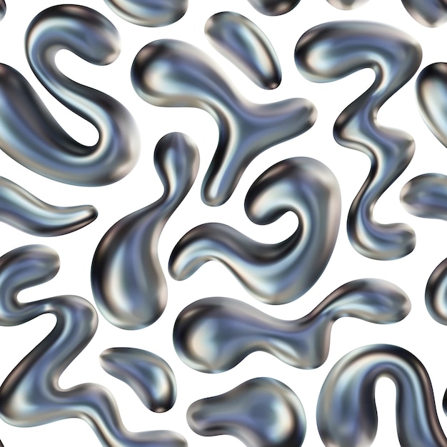 Abstracto 3d formas vectoriales patrón sin costuras 3d mancha de cromo y salpicaduras formas textura de fondo