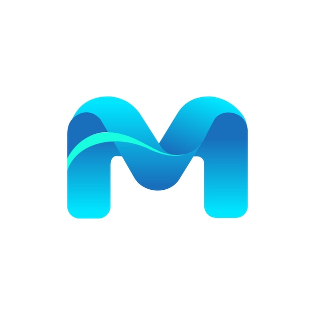 Abstracto 3D Logotipo de la letra M con gradiente azul y elemento de onda