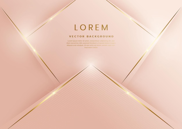 Abstracto 3D rosa suave lujo geométrico diagonal superpuesta fondo brillante con líneas dorado brillante con espacio de copia para el texto