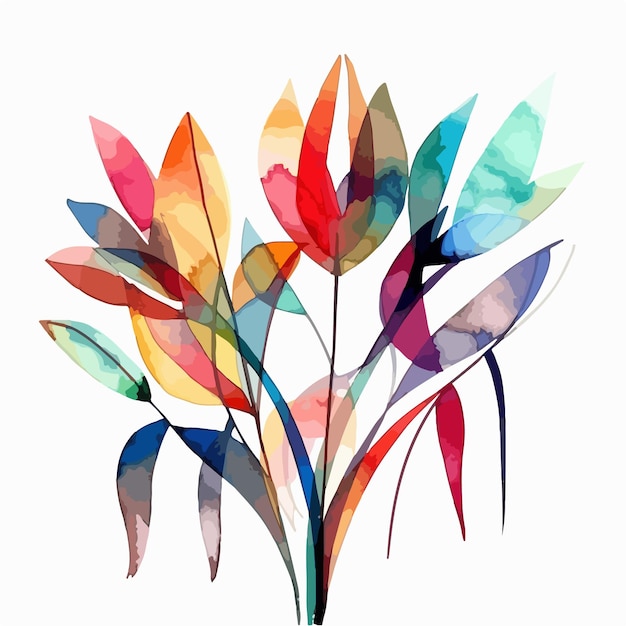 abstracto acuarela colorida flor fondo blanco colores planos ilustración vectorial arte digital