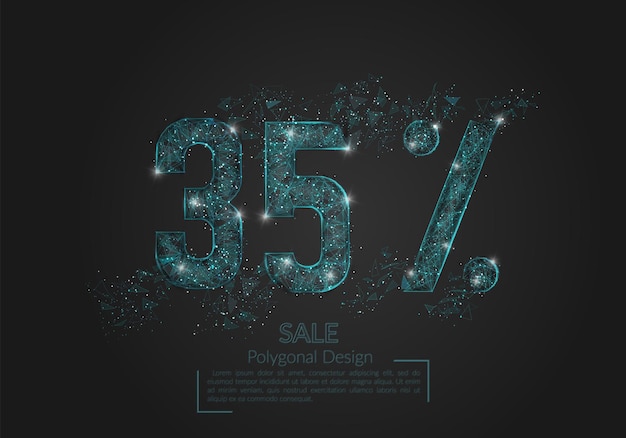 Abstracto aislado azul 35 concepto de venta Ilustración poligonal parece estrellas en el cielo nocturno deslumbrante en el espacio o fragmentos de vidrio voladores Diseño digital para sitio web web internet