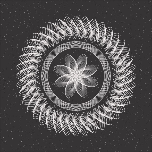 Abstracto aislado vintage diseñado giros compuestos en fondo de espacio negro