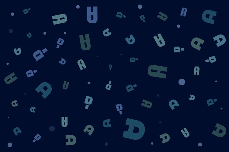 Vector abstracto alfabeto letras de patrón geométrico diseño aleatorio fondo oscuro tema de regalo o cartel y2k