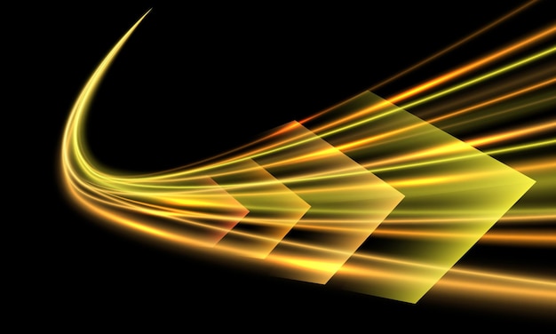 Abstracto amarillo naranja flechas de alta velocidad tecnología de luz movimiento dinámico futurista en vector negro