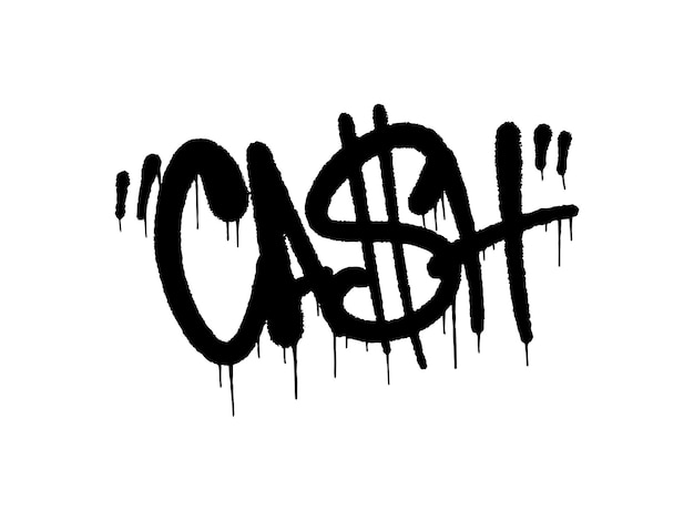 Abstracto Arte de Graffiti Negro ortografía CASH con un signo de dólar integrado y pintura goteante