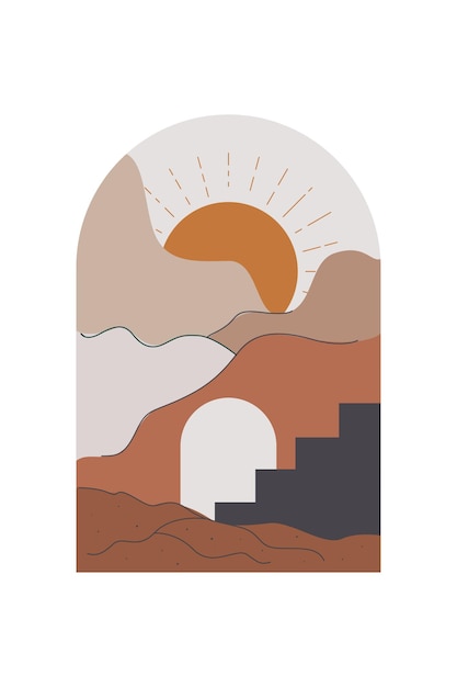 Abstracto Arte del paisaje cartel de mediados de siglo Ilustración de fondo