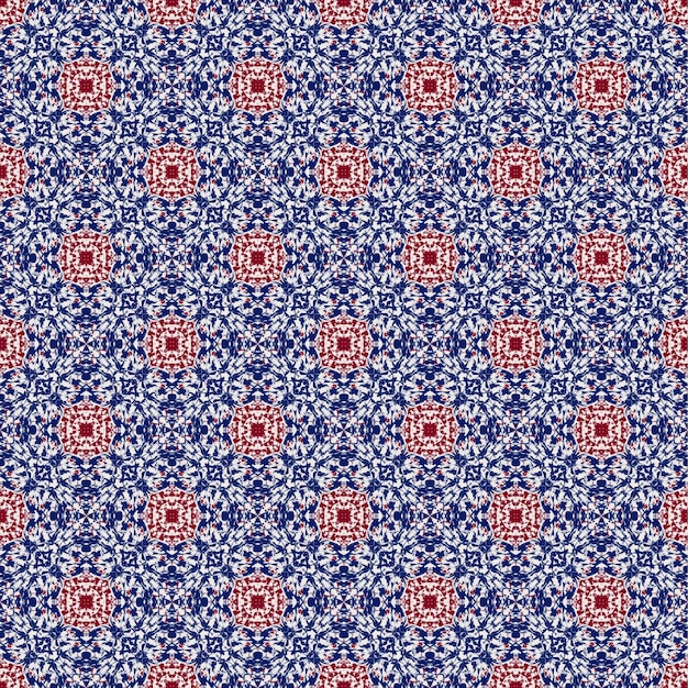 Abstracto azul y rojo flor tracería tela étnica de patrones sin fisuras fondo floral estrella decoración textil arte moda diseño