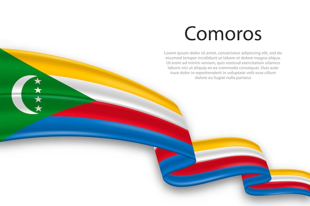 Abstracto Bandera ondulada de las Comoras sobre un fondo blanco