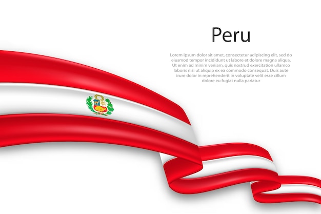 Abstracto Bandera ondulada del Perú sobre un fondo blanco