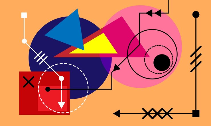 Vector abstracto bauhaus o memphis formas geométricas y composición elementos retro patrón geométrico