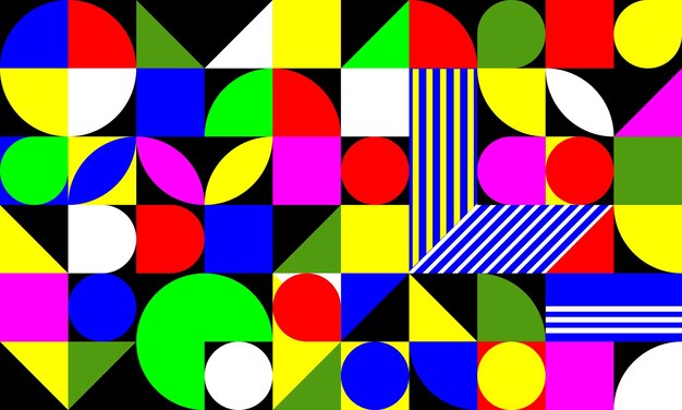 Abstracto Bauhaus patrón geométrico fondo círculo triángulo y líneas cuadradas diseño de arte de color