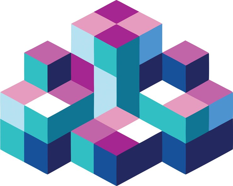 Vector abstracto bloques de diseño de patrones de estructura de cubo 3d isométrico