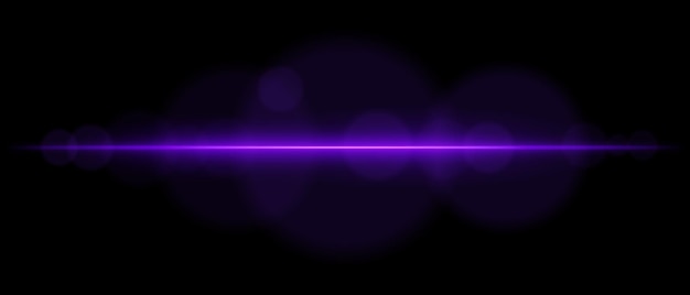 Abstracto brillante raya de luz púrpura en un fondo oscuro Un haz de neón horizontal con llamaradas radiantes y efectos bokeh crea un resplandor de energía futurista y dinámico