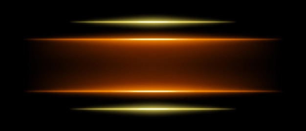 Abstracto brillantes haces de luz naranja y amarillo en un fondo oscuro Cuatro rayas de neón paralelas crean un efecto de energía futurista con gradientes suaves y un resplandor radiante