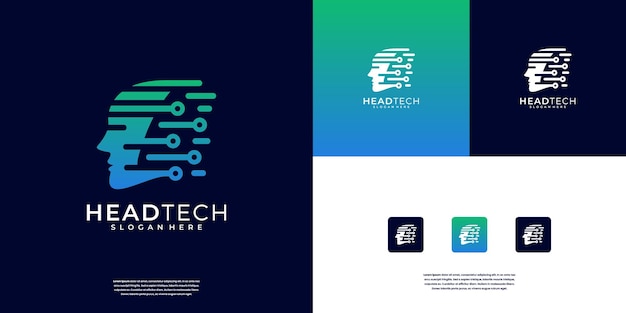 Abstracto cabeza inteligente logotipo de tecnología humana Símbolo de alta innovación inteligencia artificial gente digital tecnología futura sofisticada y etc.