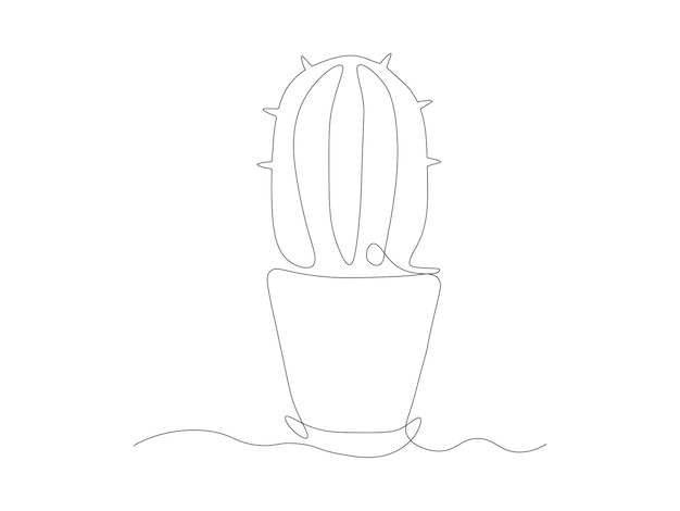 Abstracto cactus planta de interior continuo de una línea de arte dibujo a mano
