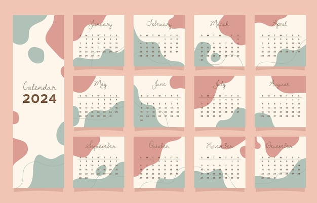 Abstracto calendario a color para el año 2024