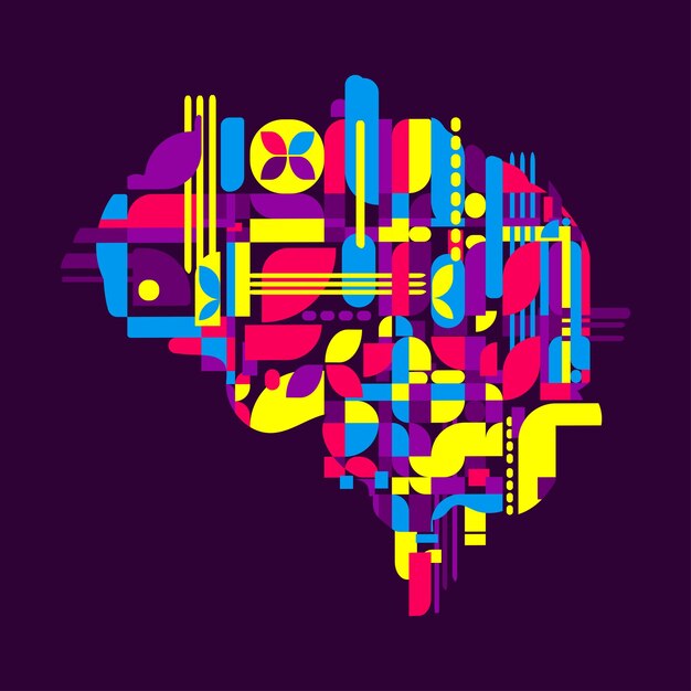 Abstracto Cerebro humano a partir de diferentes formas geométricas Ilustración vectorial en estilo moderno