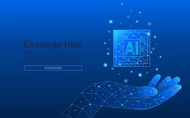 Abstracto chip de IA digital en tecnología azul baja poli palma antecedentes de tecnología de inteligencia artificial