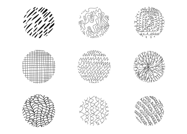 Abstracto círculo forma redonda textura fondos línea garabateo manchas ondas gotas patrones curvas