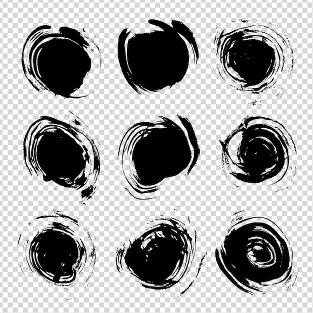 Abstracto círculo negro con textura trazos grandes en imitación de fondo transparente
