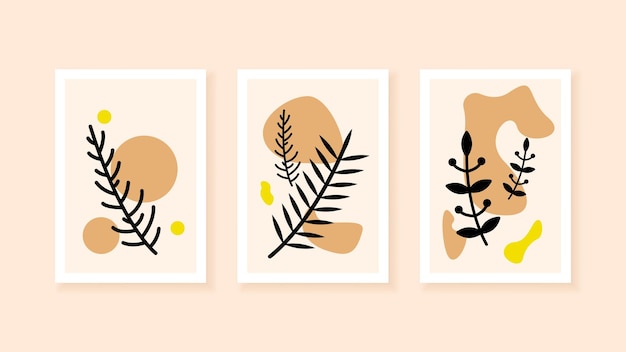 Abstracto Colección Boho Vector contemporáneo Plantas florales botánicas Desgin Doodle Elementos del conjunto Post