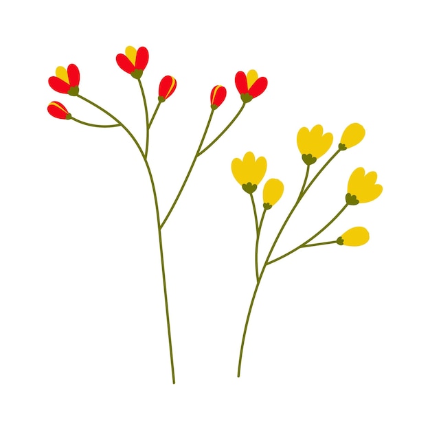 Abstracto colorida rama florecida en la moda de tonos brillantes elemento de diseño para saludos de primavera
