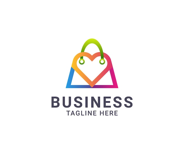 Abstracto colorido bolsa de compras de amor diseño de logotipo con concepto de icono de amor para el negocio de comercio electrónico