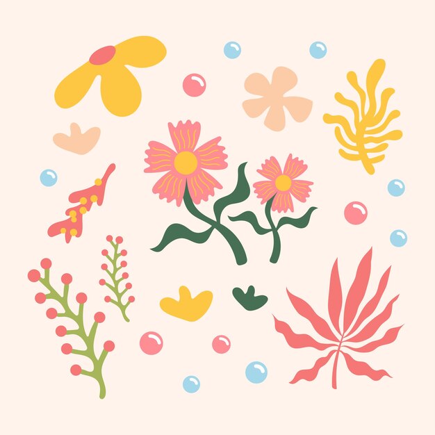 Abstracto colorido dibujado a mano hojas tropicales y flores fondo de primavera 19