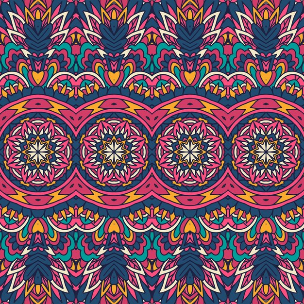 Abstracto colorido étnico de patrones sin fisuras ornamentales vector boho geomertric arte fondo mandala medallón