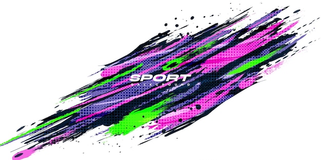 Abstracto y colorido Pincel de fondo con efecto de medio tono Banner deportivo Pincel trazo Ilustración rasguño y elementos de textura para el diseño