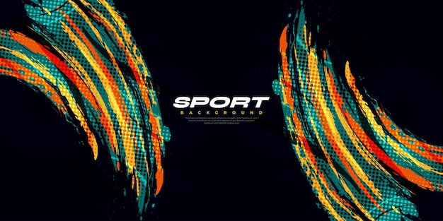 Abstracto y colorido Pincel de fondo con efecto de medio tono Banner deportivo Pincel trazo Ilustración rasguño y elementos de textura para el diseño