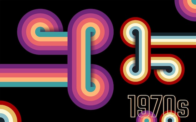 Abstracto colorido retro de fondo vintage color negro estilo retro de los años 70 con línea