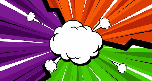Abstracto concepto creativo cómico estilo pop art plantilla de diseño en blanco con nubes vigas y aislados