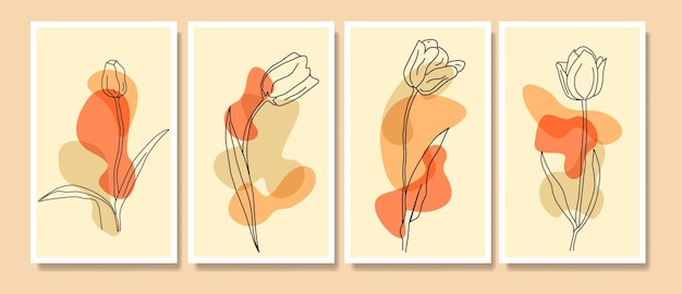 abstracto contemporáneo mediados de siglo moderno flor tulipanes línea arte boho cartel plantilla