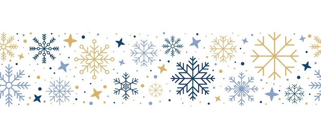 Abstracto copo de nieve borde sin costuras copos de nieve patrón sin costuras fondo de repetición de la nevada tema de vacaciones de invierno fondo sin costuras con copos de Nieve ilustración vectorial