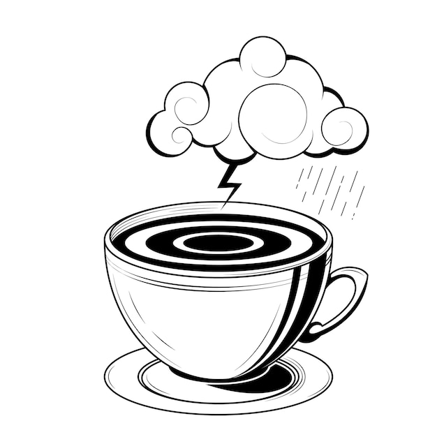 Abstracto Cosas de cocina dibujadas a mano Una taza de té con una nube Doodle Concepto Vector Diseño Esbozo