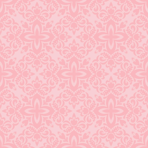 Vector abstracto sin costuras ornamento rosado patrón damasco diseño de fondo mosaico victoriano clásico relleno vintage