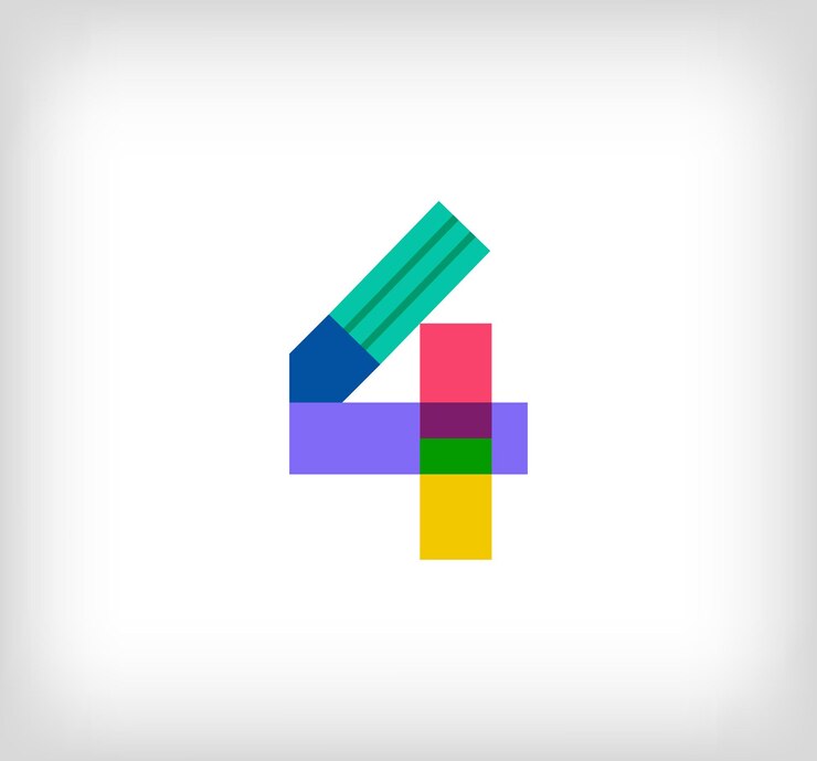 Vector abstracto creativo número 4 logotipo lineal multicolor líneas de texto modernas con nuevos colores de arte pop