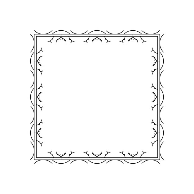Abstracto cuadrado de línea simple negra con hojas de hojas marco flores Doodle contorno elemento vector
