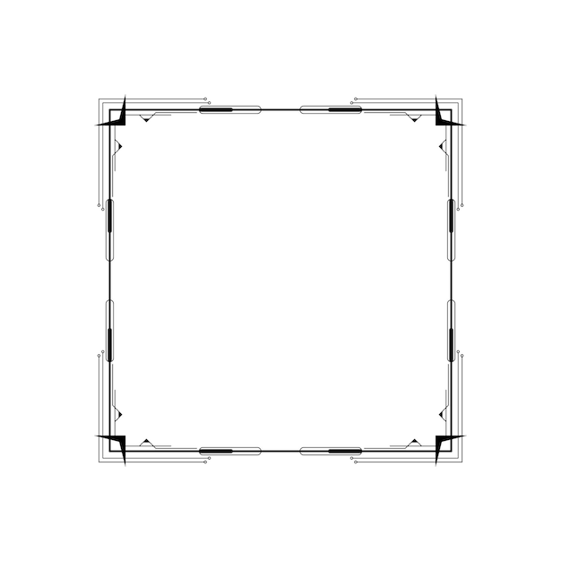 Abstracto cuadrado de línea simple negra con hojas de hojas marco flores Doodle contorno elemento vector
