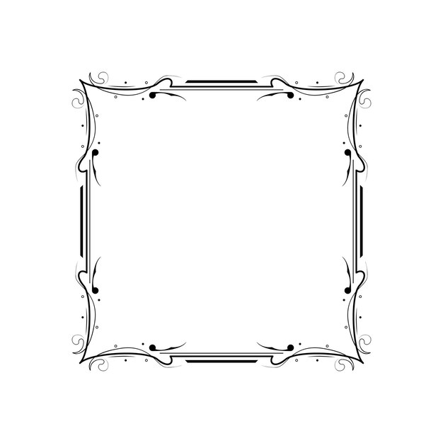 Abstracto cuadrado de línea simple negra con hojas de hojas marco flores Doodle contorno elemento vector